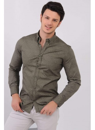 Beyaz Desenli Haki Gömlek