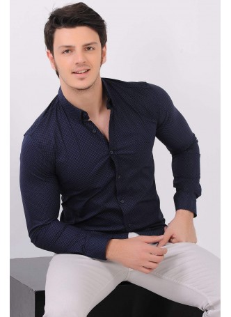 Beyaz Noktacıklı Lacivert Gömlek