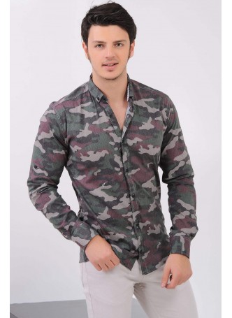 Bordo Yeşil Kamuflaj Gömlek