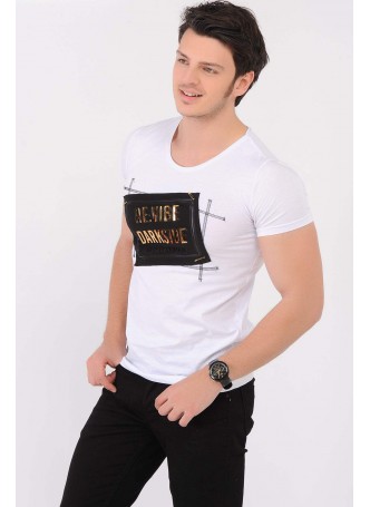 Kabartma Baskılı Beyaz T-Shirt