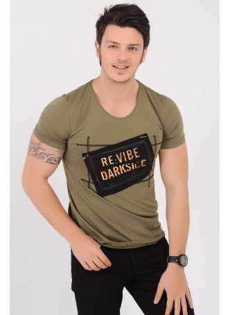 Kabartma Baskılı Haki T-Shirt