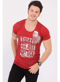 Todays Baskılı Kırmızı T-Shirt