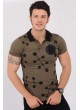 Armalı Siyah Desenli Polo Yaka Haki T-Shirt