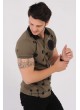Armalı Siyah Desenli Polo Yaka Haki T-Shirt