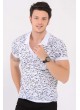 Mini Kamuflaj Desenli Beyaz Polo Yaka T-Shirt