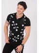 Armalı Beyaz Desenli Polo Yaka Siyah T-Shirt