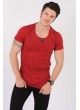 Siyah Baskı Desenli U Yaka Kırmızı T-Shirt