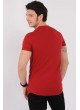 Siyah Baskı Desenli U Yaka Kırmızı T-Shirt