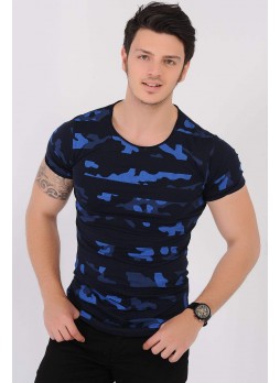 Kamuflaj Şeritli Lacivert T-Shirt
