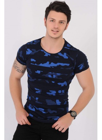 Kamuflaj Şeritli Lacivert T-Shirt
