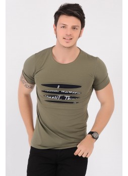 Army Armalı Kesikli Haki T-Shirt