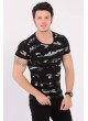 Kamuflaj Şeritli Siyah T-Shirt