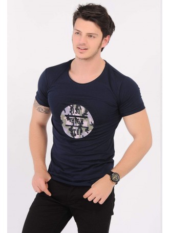 Kabartma Baskılı Lacivert T-Shirt