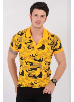Siyah Desenli Sarı T-Shirt