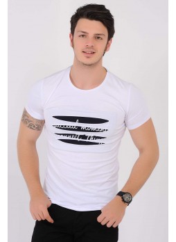 Kesikli Beyaz T-Shirt