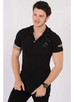 AirForce Armalı Polo Yaka Siyah T-Shirt