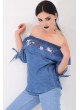 Nakışlı Lacivert Kot Bluz