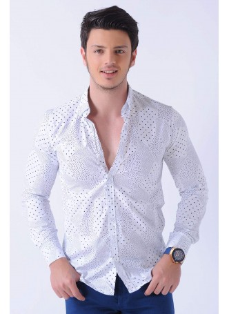 Nokta Desenli Beyaz Gömlek