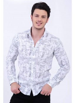 Siyah Desenli Beyaz Gömlek