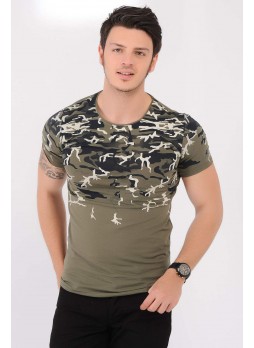 Baskı Desenli Haki T-Shirt