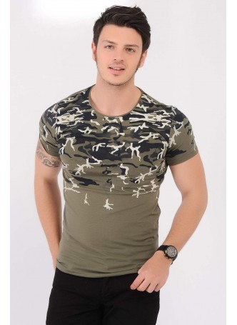 Baskı Desenli Haki T-Shirt