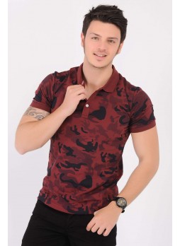 Siyah Kamuflaj Polo Yaka Bordo Gömlek