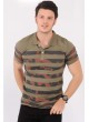 Şeritli polo Yaka Haki T-Shirt