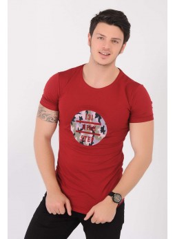 Kabartma Baskılı Kırmızı T-Shirt
