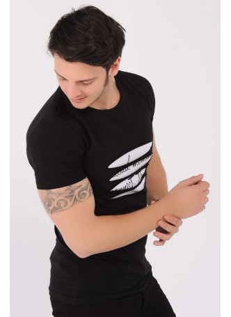 Kesikli Siyah T-Shirt