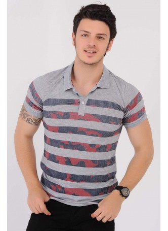Şerit Desenli Gri T-Shirt