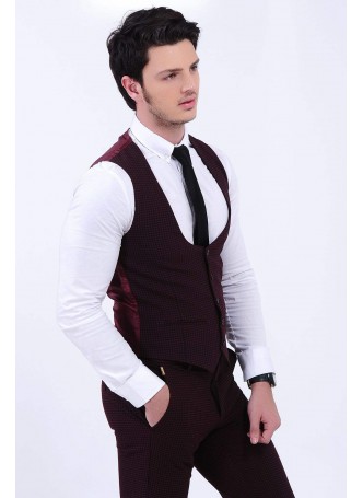 Piti Kareli Bordo Cepken Pantolon