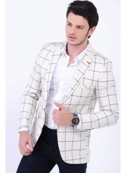 Kare Çizgili Beyaz Blazer Ceket