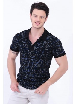 Mini Kamuflaj Polo Yaka Siyah T-Shirt
