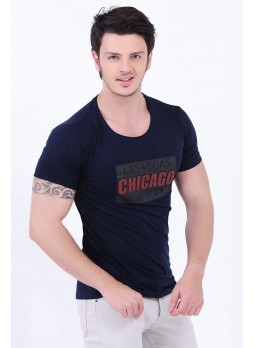 Chicago Baskılı Lacivert T-Shirt