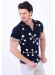 Armalı Beyaz Desenli Polo Yaka Lacivert T-Shirt