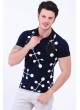Armalı Beyaz Desenli Polo Yaka Lacivert T-Shirt