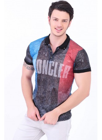 Moncler Yazılı Polo Yaka Füme T-Shirt