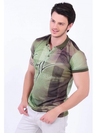 Desenli Polo Yaka Yeşil T-Shirt