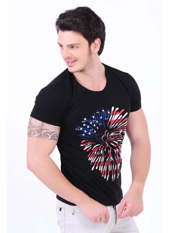 Havai Fişek Baskılı Siyah T-Shirt