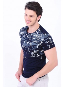 Beyaz Desenli Lacivert T-Shirt