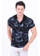 Turkuaz Desenli Polo Yaka Siyah T-Shirt