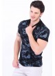 Turkuaz Desenli Polo Yaka Siyah T-Shirt
