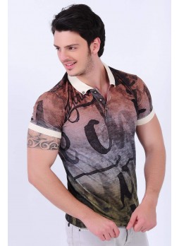 Yeşil Füme Bordo Desenli Polo Yaka T-Shirt