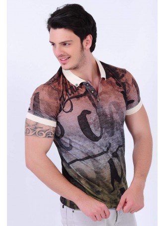 Yeşil Füme Bordo Desenli Polo Yaka T-Shirt