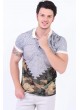 Yeşil Krem Desenli Polo Yaka Beyaz T-Shirt