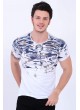 Mavi Desenli Beyaz T-Shirt