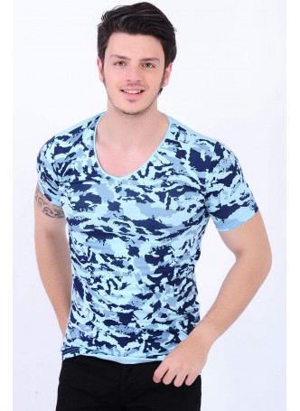 Mavi Desenli Turkuaz T-Shirt