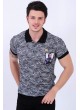 Armalı Püskürtme Desenli Polo Yaka Siyah T-Shirt