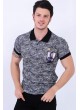 Armalı Püskürtme Desenli Polo Yaka Siyah T-Shirt