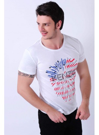 Havai Fişek Baskılı Beyaz T-Shirt